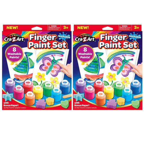 CraZArt Washable Finger Paints Set, 8 Colors Per Set, 2PK 124064 Zoro